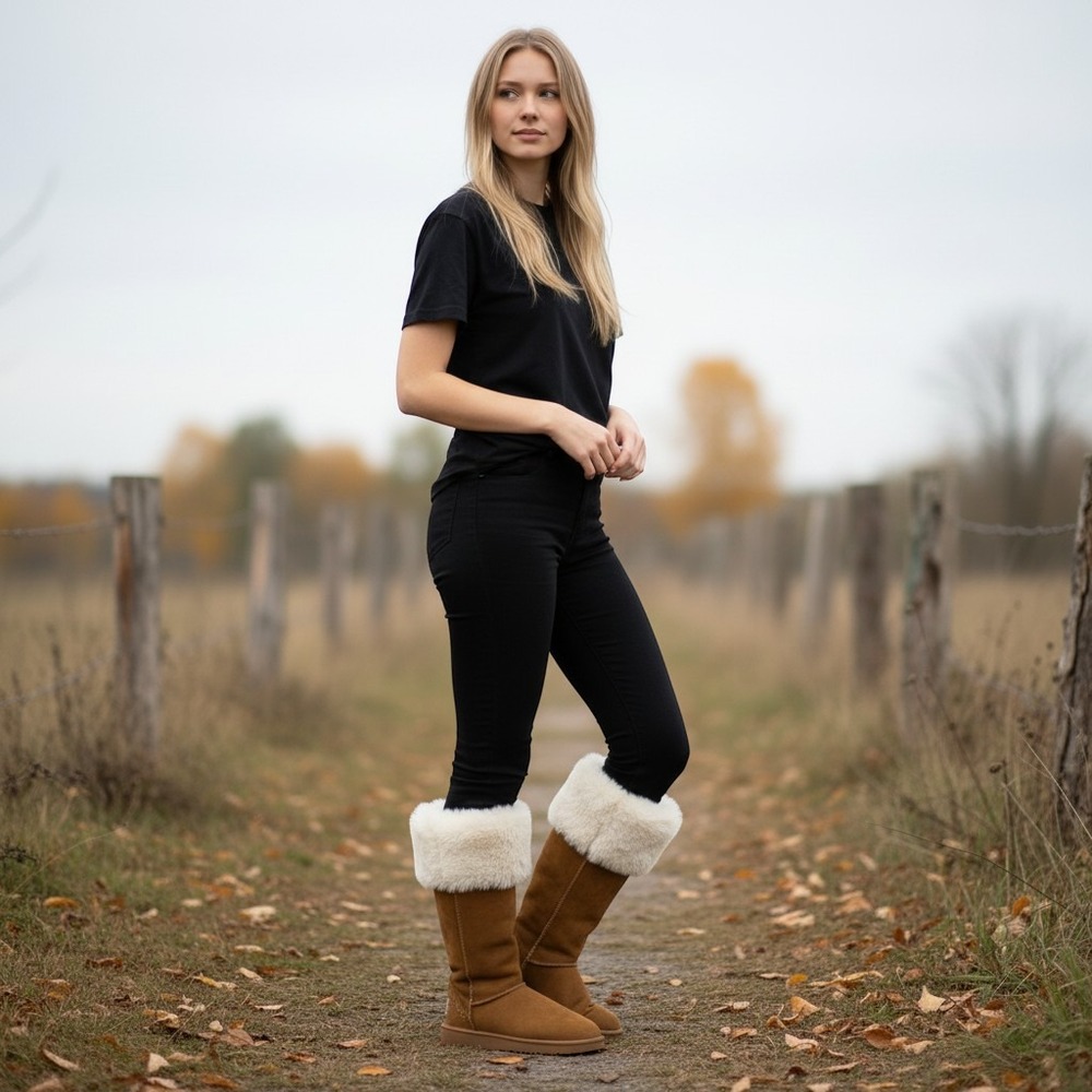 Juicy Couture J-Katy Faux Fur Pearl Logo Boots Chestnut Brown Women 6